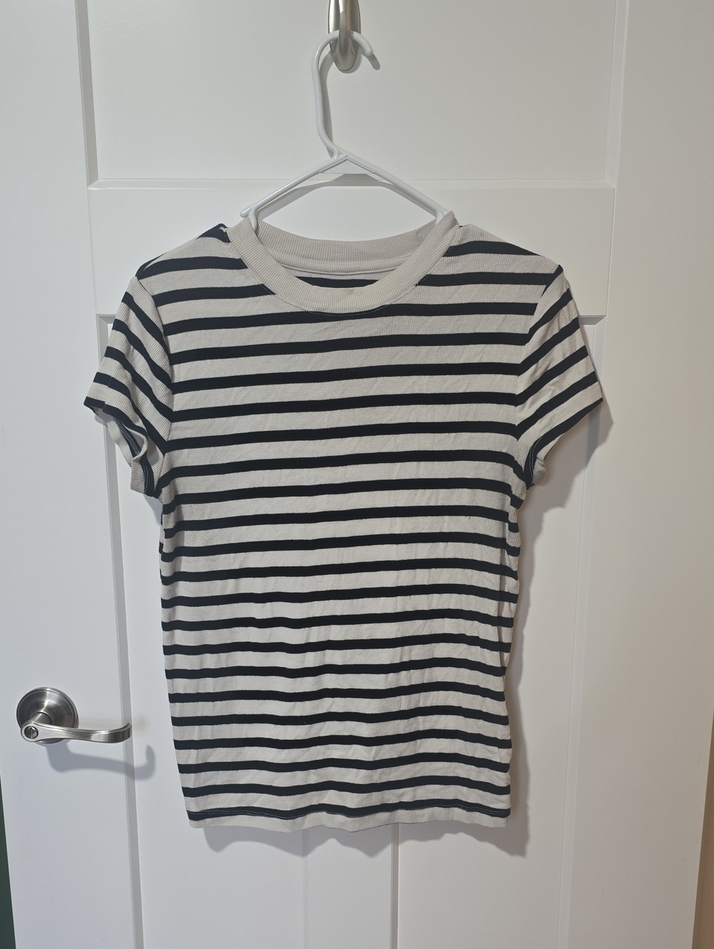 a new day Black & Cream Striped Short Sleeve Crew Tee